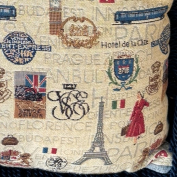 Orient Express Venice Paris Train Tapestry Fringed Throw Pillow 14” - Picture 7 of 7